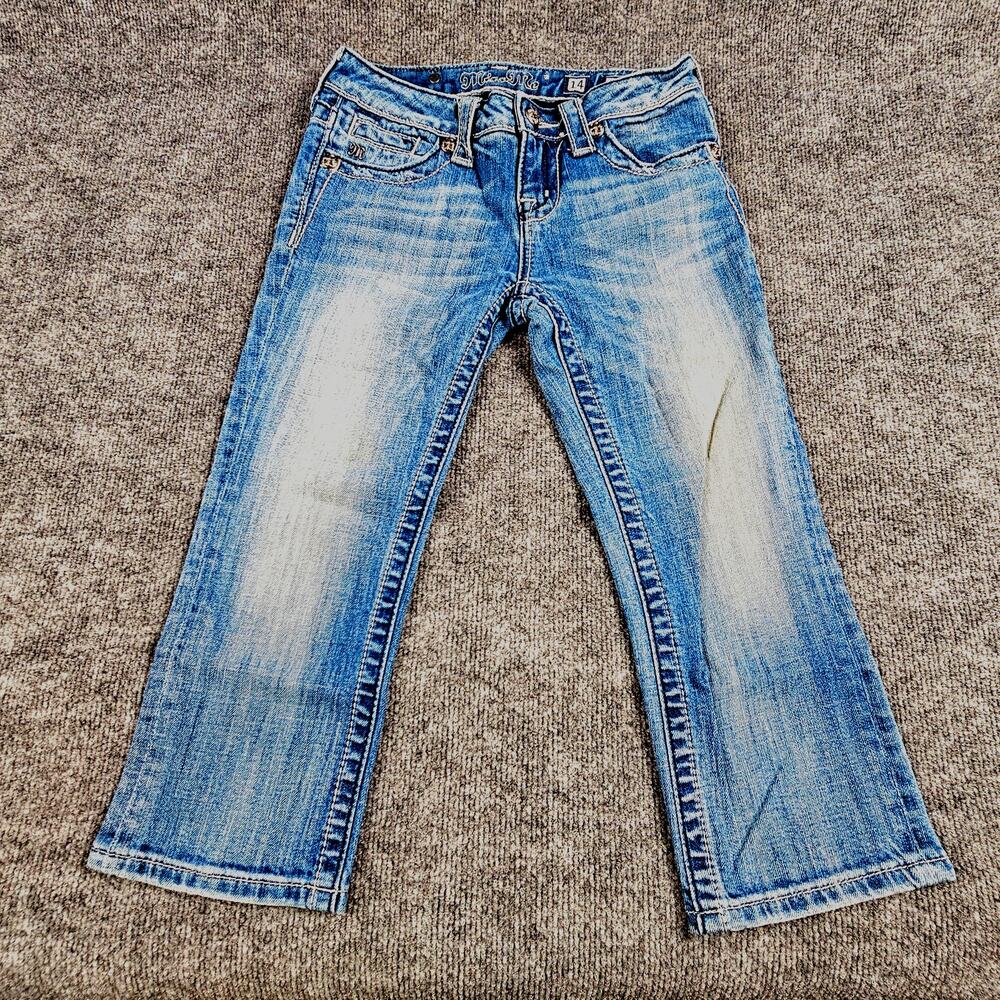 Miss Me Capri Jeans Girls Size 14 Studded Rhinestone 5 Pocket Med Wash